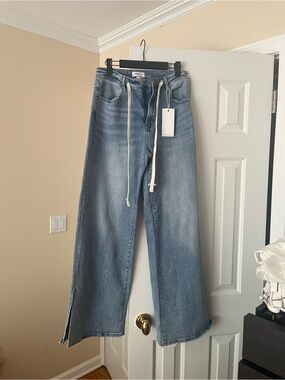Light Wash Wide Leg Jeans with Drawstring Waist